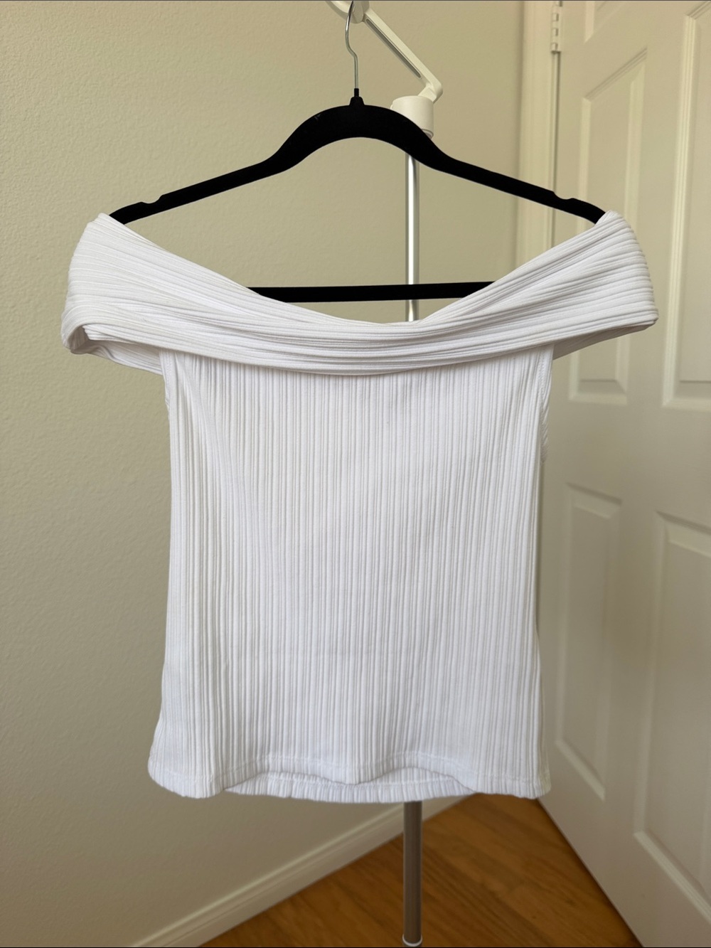 Madewell White Off-Shoulder Ribbed Knit Top